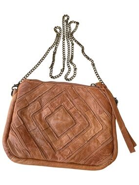 Monserat De Lucca Small Leather Crossbody Bag with Chain Strap In Camel